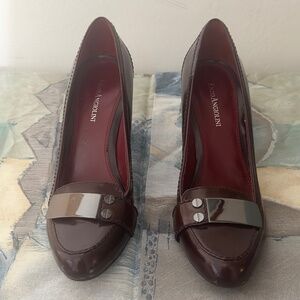 Enzo Angiolini Brown Patent Leather Block Heels | Classic Office Pumps Size 9.5